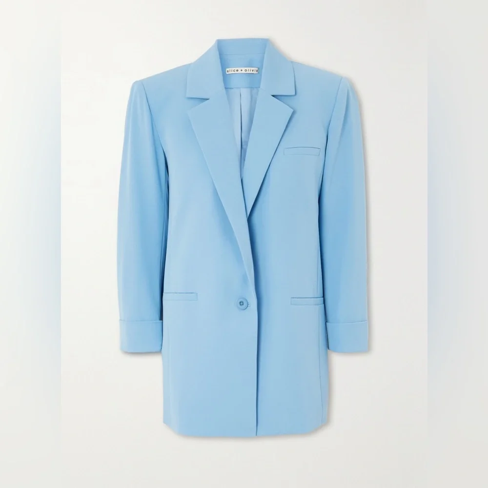 NWT $550 Alice Olivia Shan Strong-shoulder Ruched-sleeve Blazer In Oxford Blue